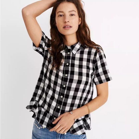 Madewell Peplum Button-Down Shirt in Gingham - Picture 2 of 7